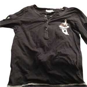 ONE LIFE 2 LIVE size large black 3/4 sleeve tee snap v-neck sugar scull & dagger